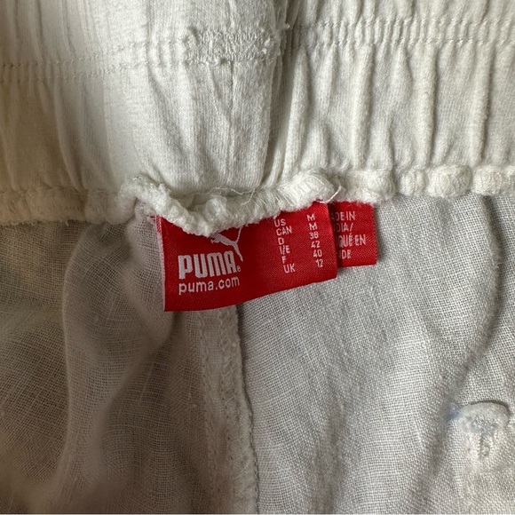 Puma White Linen Drawstring PANTS Women’s Size M Relaxed FitElasticWaist Pockets - Picture 4 of 6